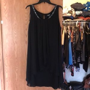 Black low thigh flowing silver beading sequins